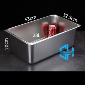 Khay inox chữ nhật size lớn 1/1 cao 20cm dùng cho bếp nhà hàng khách sạn