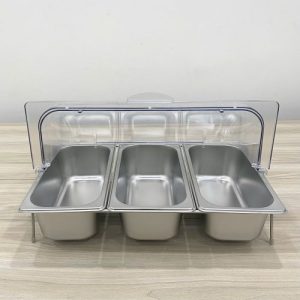Kệ khay inox 3 ngăn đựng đồ ăn có nắp đậy bằng nhựa